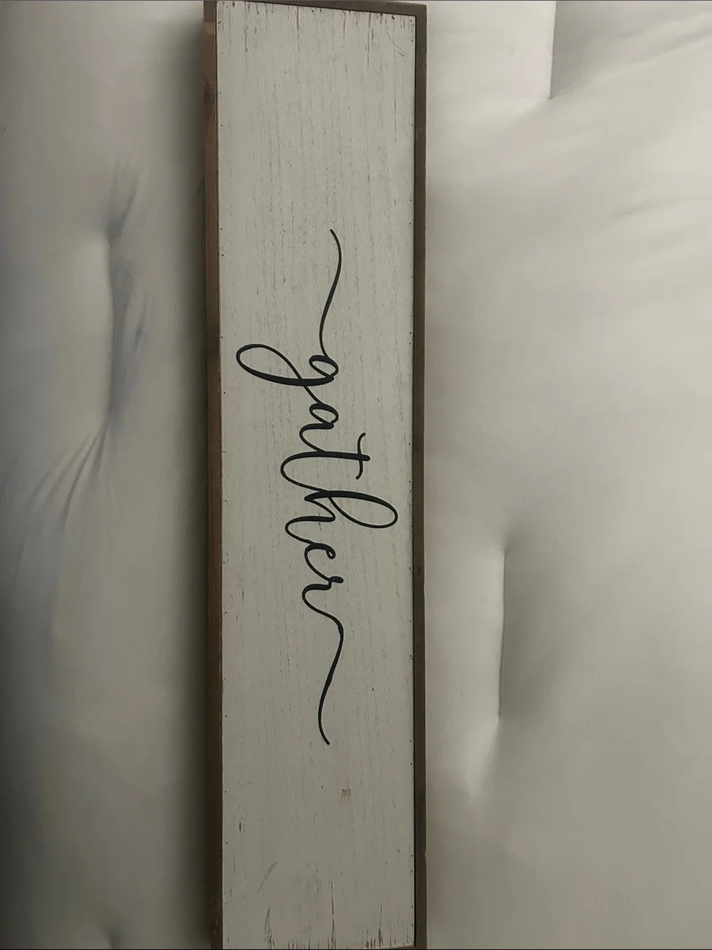 Gather Vertical Wooden Wall Sign - White with Black Script